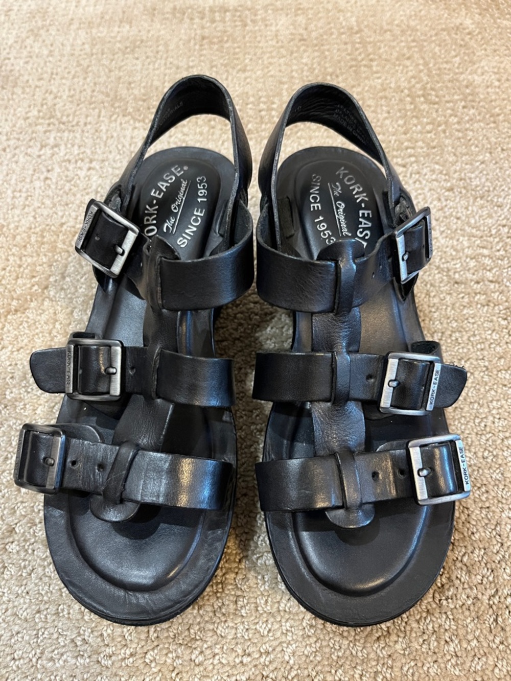 Kork-Ease Kids Black Triple-Buckle Leather Sandals excellent condition!